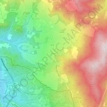 Topografisk kort Fratte, højde, terræn