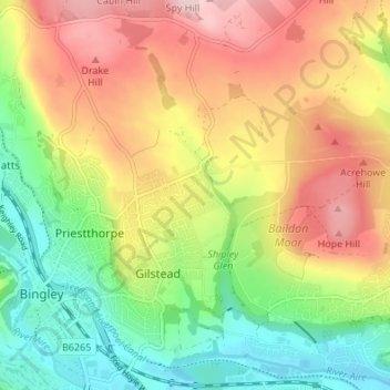 Topografisk kort Eldwick, højde, terræn