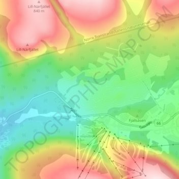 Topografisk kort Närfjällsbyn, højde, terræn