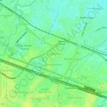 Topografisk kort Margahayu, højde, terræn