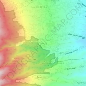 Topografisk kort Tlekung, højde, terræn