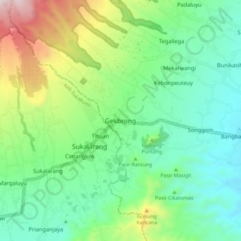 Topografisk kort Gekbrong, højde, terræn