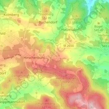 Topografisk kort Hetzenbach, højde, terræn