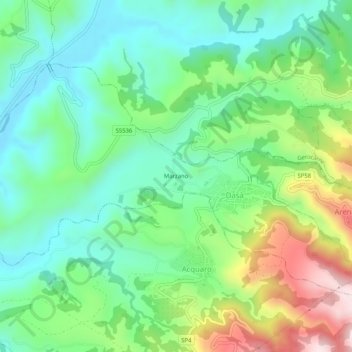 Topografisk kort Marzano, højde, terræn