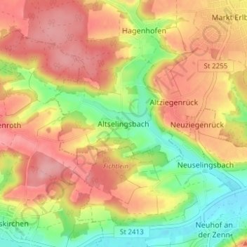 Topografisk kort Altselingsbach, højde, terræn
