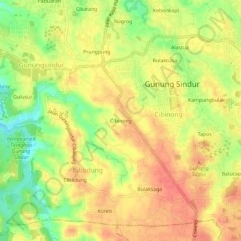 Topografisk kort Cibinong, højde, terræn