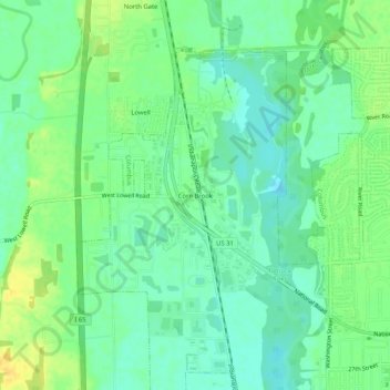 Topografisk kort Corn Brook, højde, terræn
