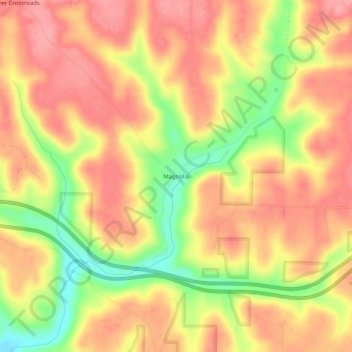 Topografisk kort Magnolia, højde, terræn