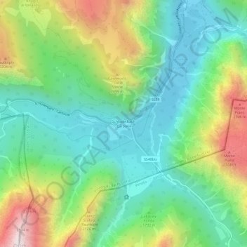 Topografisk kort Carbonin, højde, terræn