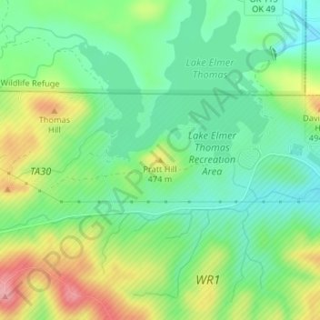 Topografisk kort Pratt Hill, højde, terræn