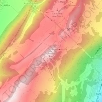 Topografisk kort Tête de Ran, højde, terræn
