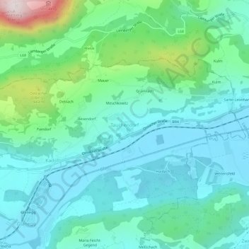 Topografisk kort Tauchendorf, højde, terræn
