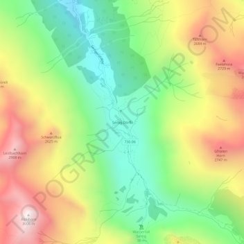 Topografisk kort Sertig Dörfli, højde, terræn
