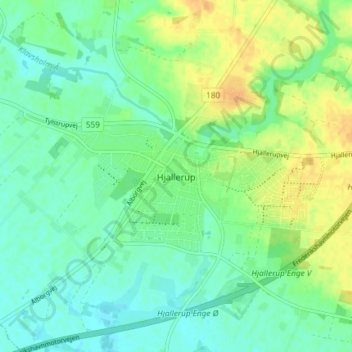 Topografisk kort Hjallerup, højde, terræn