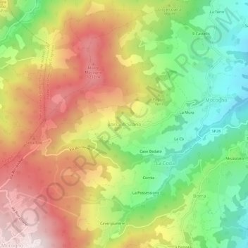 Topografisk kort Borra di Silano, højde, terræn
