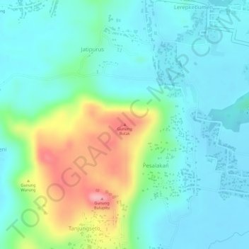 Topografisk kort Gunung Butak, højde, terræn