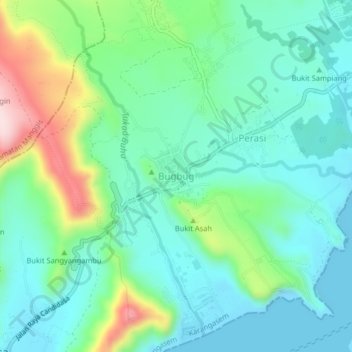 Topografisk kort Bugbug, højde, terræn