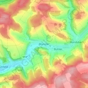 Topografisk kort Münster, højde, terræn