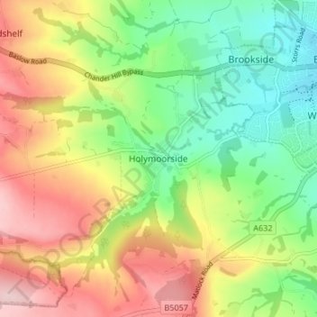 Topografisk kort Holymoorside, højde, terræn