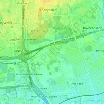 Topografisk kort Avedøre Landsby, højde, terræn