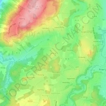 Topografisk kort Zacking, højde, terræn