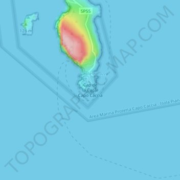 Topografisk kort Capo Caccia, højde, terræn