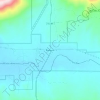 Topografisk kort Big Cedar, højde, terræn