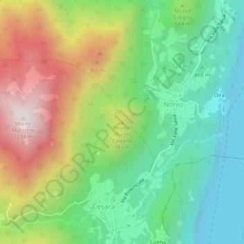 Topografisk kort Monte (Pizzo) Castello, højde, terræn