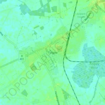 Topografisk kort Tinglev, højde, terræn