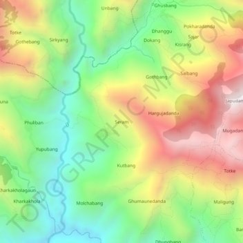 Topografisk kort Seram, højde, terræn
