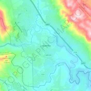 Topografisk kort Lobamba, højde, terræn