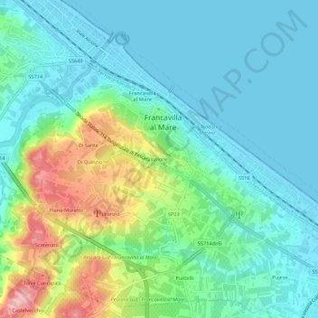 Topografisk kort Vallone, højde, terræn