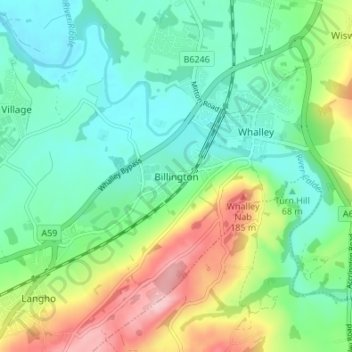 Topografisk kort Billington, højde, terræn