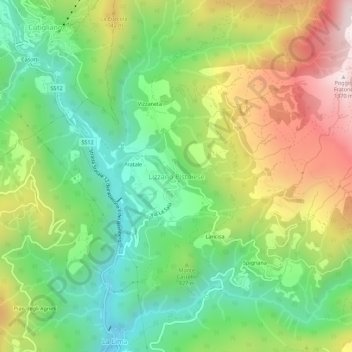 Topografisk kort Lizzano Pistoiese, højde, terræn
