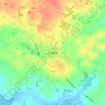 Topografisk kort Guderup, højde, terræn