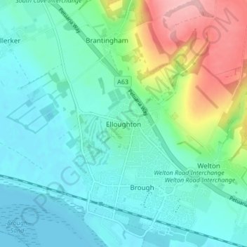 Topografisk kort Elloughton, højde, terræn