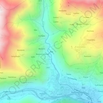 Topografisk kort Raje, højde, terræn