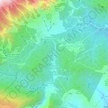 Topografisk kort Borgo Menis / Borc Menis, højde, terræn