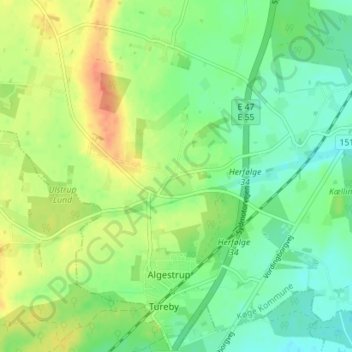 Topografisk kort Fruedal, højde, terræn