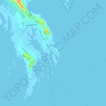 Topografisk kort Røssnesvågen, højde, terræn