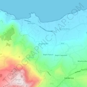 Topografisk kort Baglio Todaro, højde, terræn