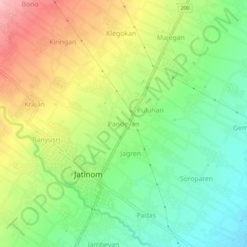 Topografisk kort Pandeyan, højde, terræn