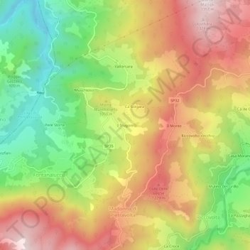 Topografisk kort I Trugoni, højde, terræn