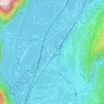 Topografisk kort Zambana, højde, terræn