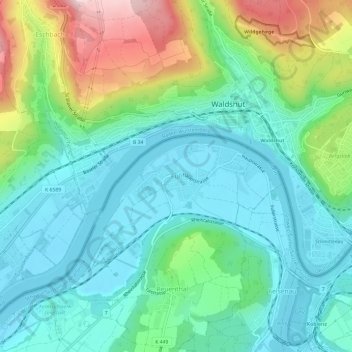 Topografisk kort Full, højde, terræn