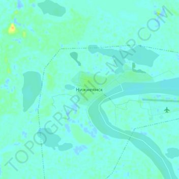 Topografisk kort Nizhneyansk, højde, terræn