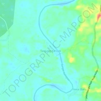 Topografisk kort Tanjung Karitak, højde, terræn