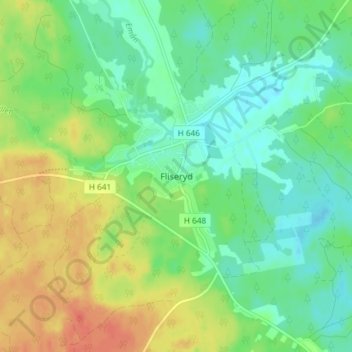 Topografisk kort Fliseryd, højde, terræn