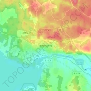 Topografisk kort Borensberg, højde, terræn