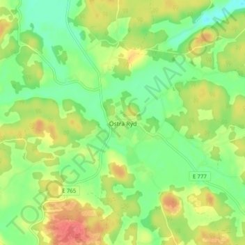 Topografisk kort Östra Ryd, højde, terræn